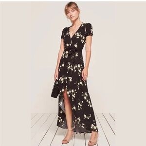 Reformation Black Floral High Low Dress